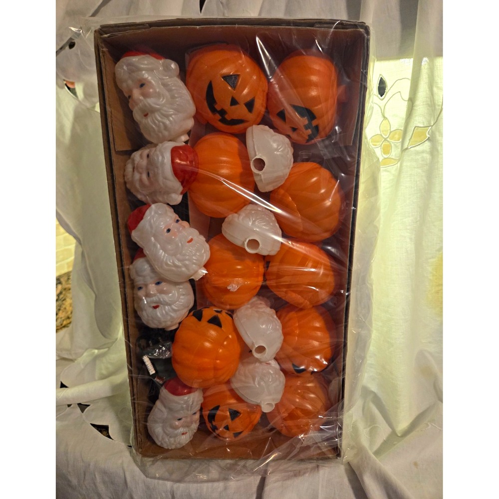 Vintage Novelty String Lights Santa Claus & Jack-O-Lantern Pumpkin Covers